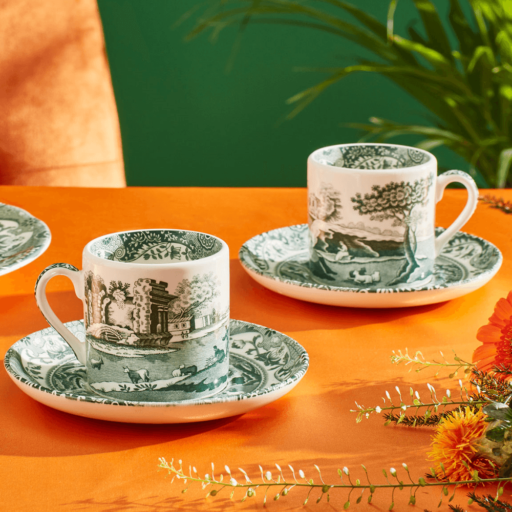 Heritage Italian Set of 4 Espresso Cups & Saucers, Green