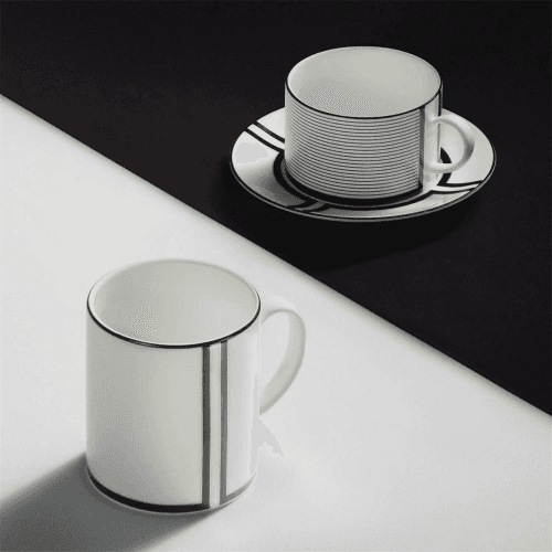 Image showing the Luxe Graphite Teacup & Saucer V2, Black & White product.