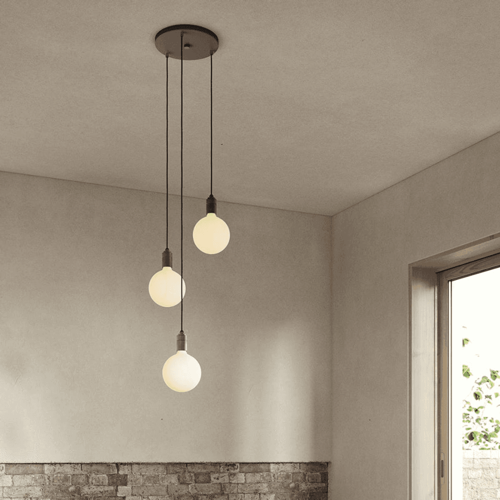 Canopy & Sphere Bulb Triple Ceiling Plate & Pendant Set