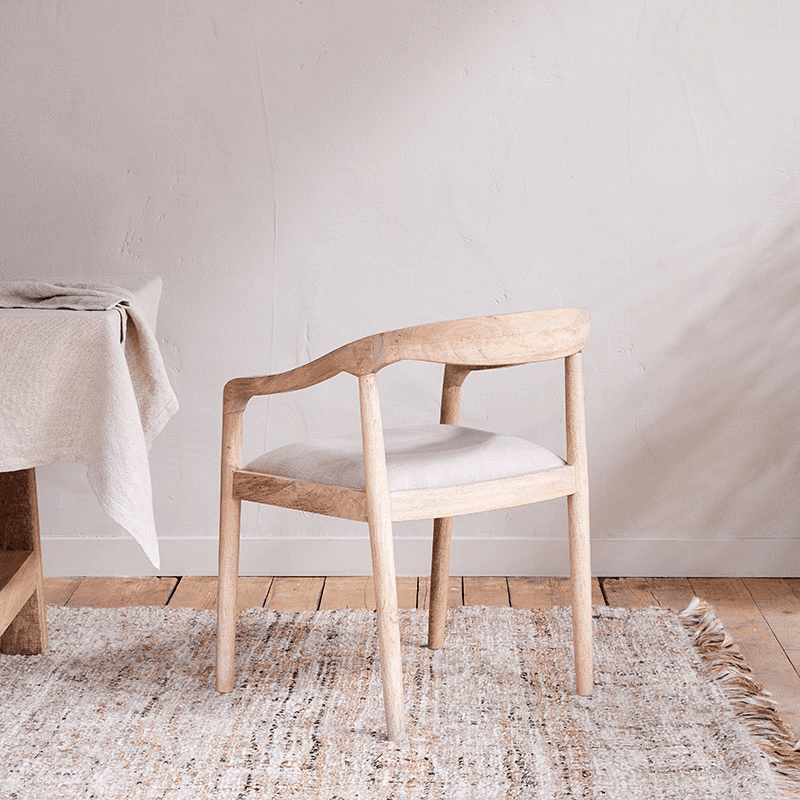 Anbu Mango Wood Upholstered Dining Chair, Natural
