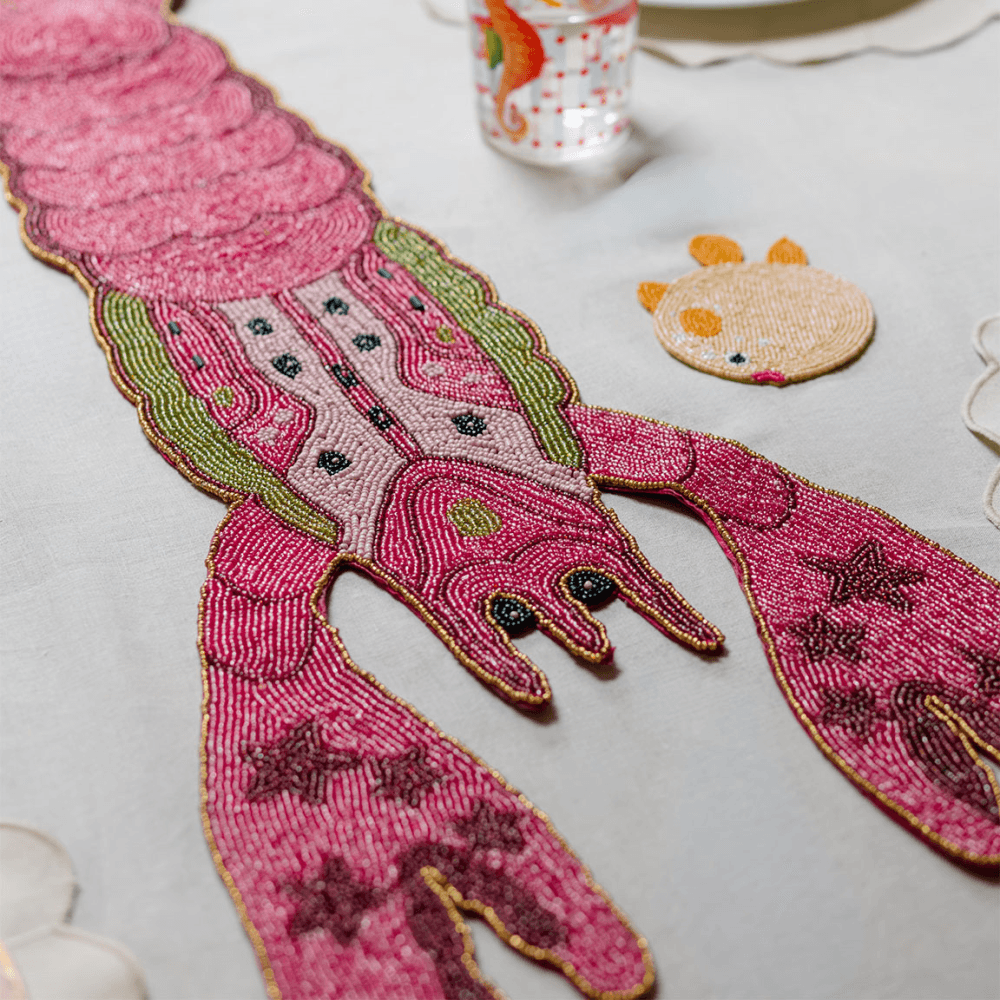 Beaded Lobster Table Runner, Red