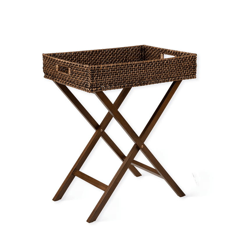 Wittering Rattan Side Table With Stand, Antique Brown