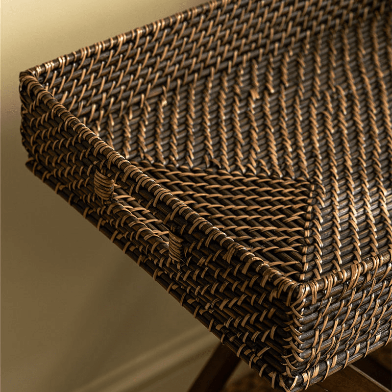 Wittering Rattan Side Table With Stand, Antique Brown