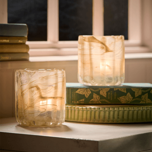 Image showing the Two Swirly Glass Tealight Holders, Cream product.