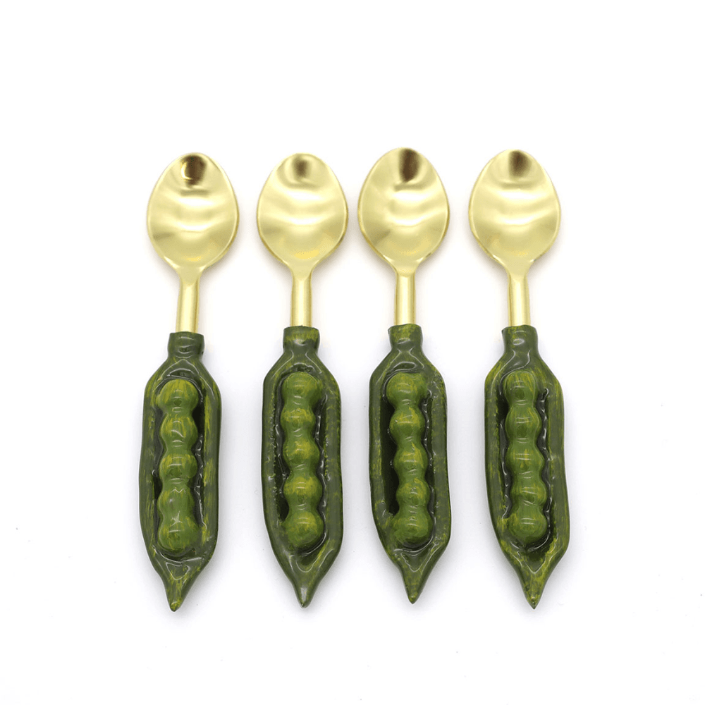 Peas in a Pod Set of 4 Coffee Spoons, Green