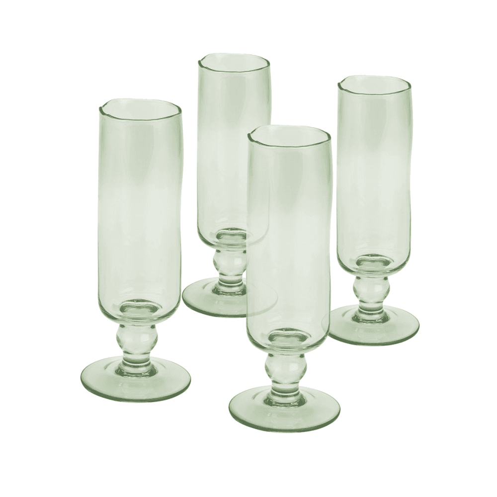 Travellers Rest Set of 4 Champagne Flutes, Green