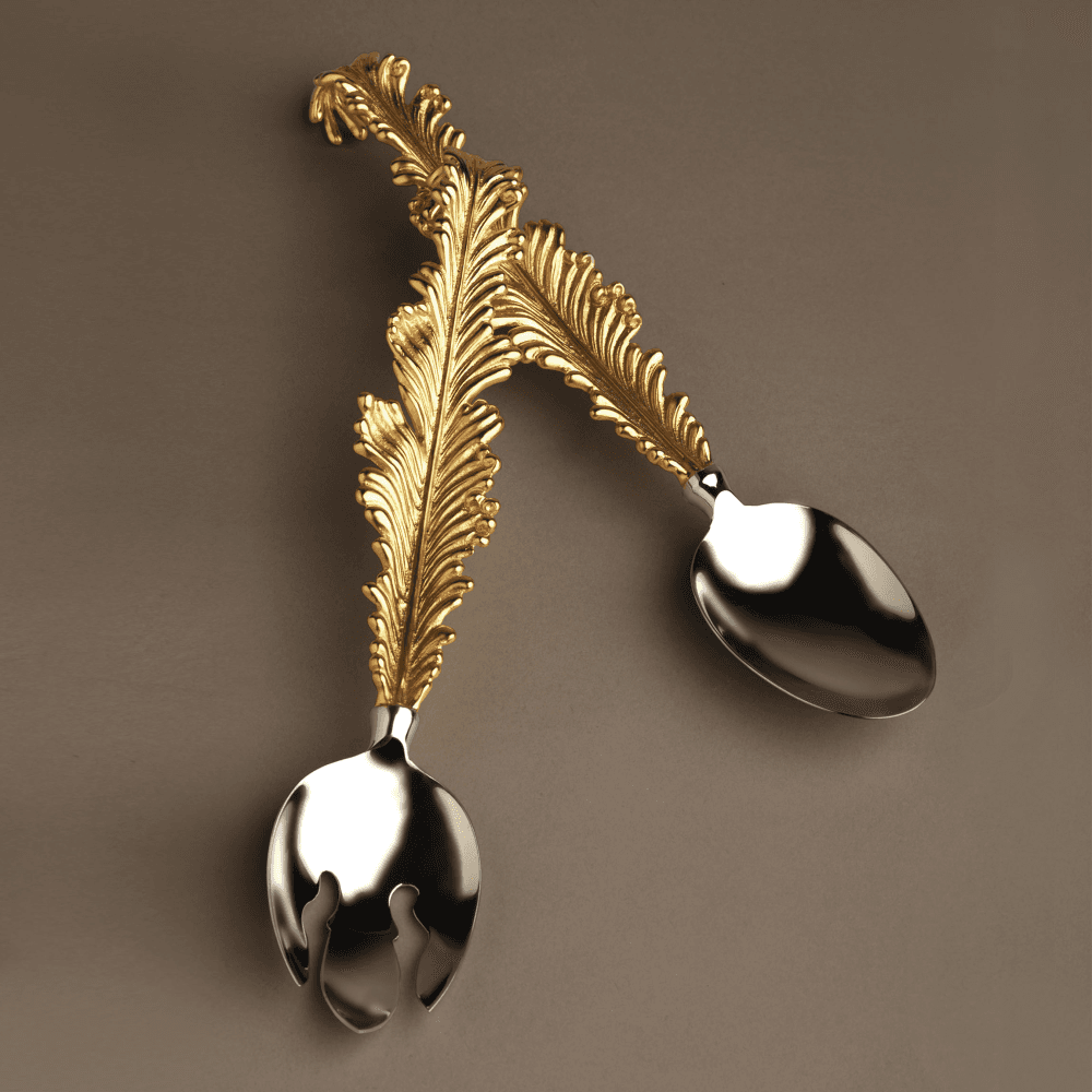 Lamina Serving set, Stainless Steel And 24k Gold Leaf Accents
