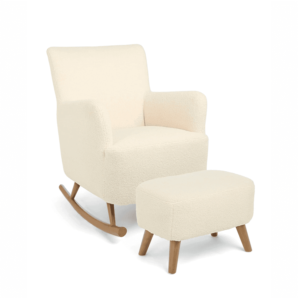 Elwood Nursing Chair & Footstool, Off White Boucle