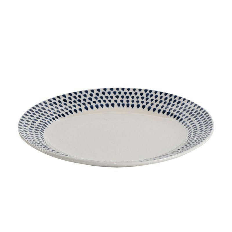 Indigo Drop Dinner Plate, Cream & Blue