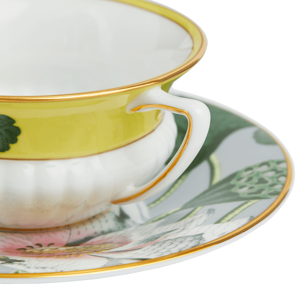Wonderlust Waterlily Teacup & Saucer, Yellow/Grey