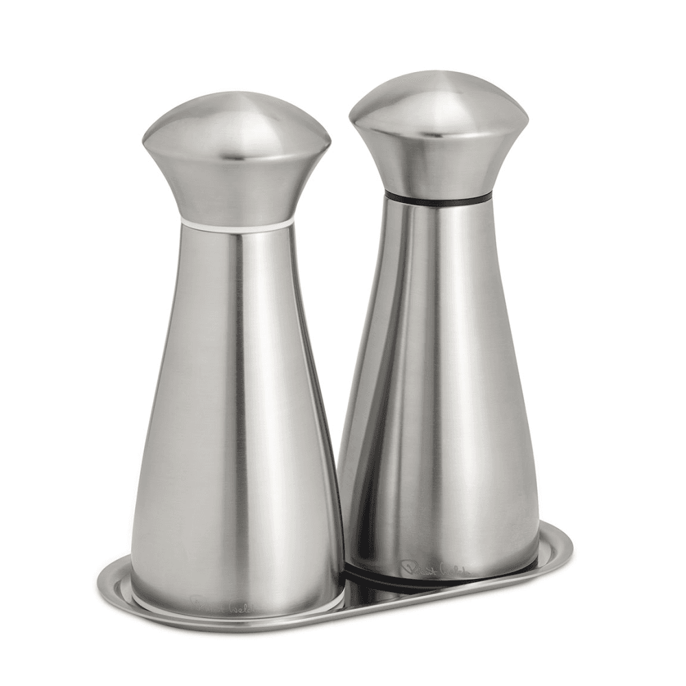 Signature Satin Salt & Pepper Mill & Tray Set, Stainless Steel