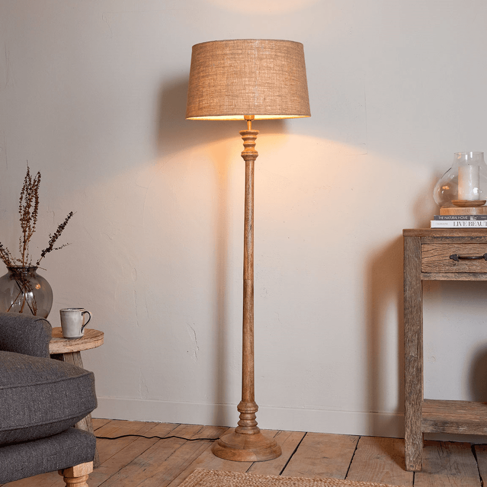 Usha Wooden Floor Lamp, Natural