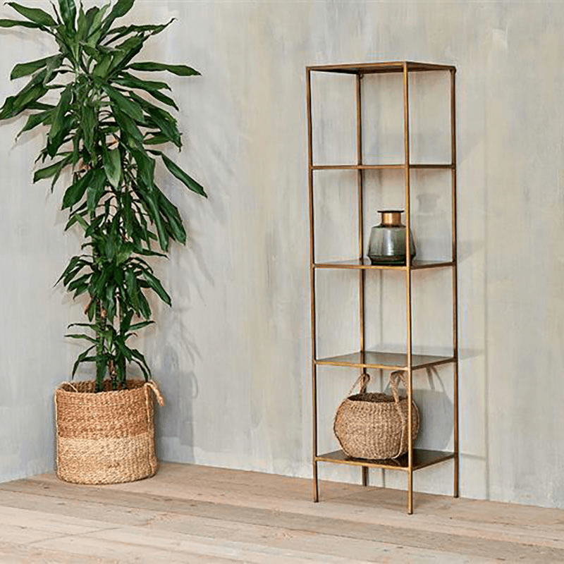 Mahi Shelving Unit, Antique Brass