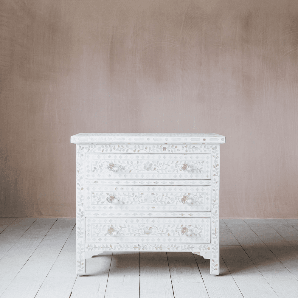 Classic Mother of Pearl Bedside Table, White