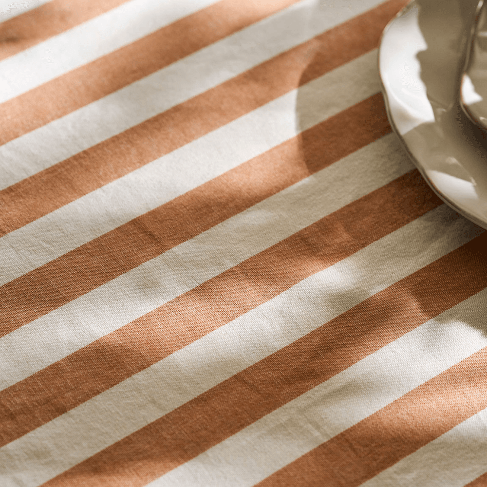 Harlton Wide Stripe Tablecloth , Terracotta