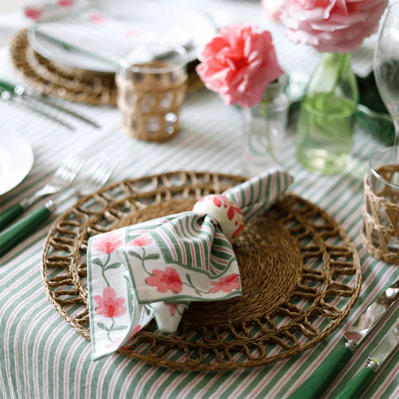 Suzani Stripe Set of 4 Napkins, Green