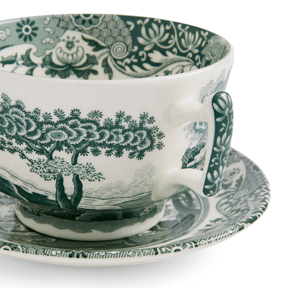 Heritage Italian Set of 4 Breakfast Cups & Saucers, Green