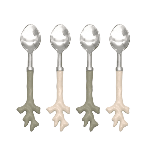 Image showing the Mixed Coral Set of 4 Coffee Spoons, Sage Green & Cream product.