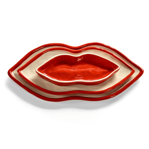 Image showing the Les Objets Mouleversants by Wouters&Hend Set of 3 Lips Serving Dishes, Red & White product.