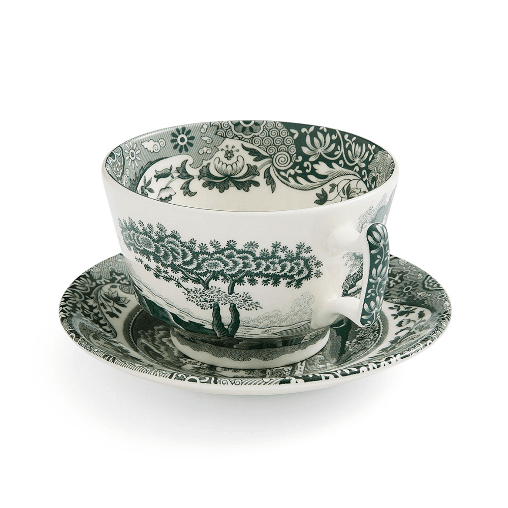 Heritage Italian Set of 4 Breakfast Cups & Saucers, Green