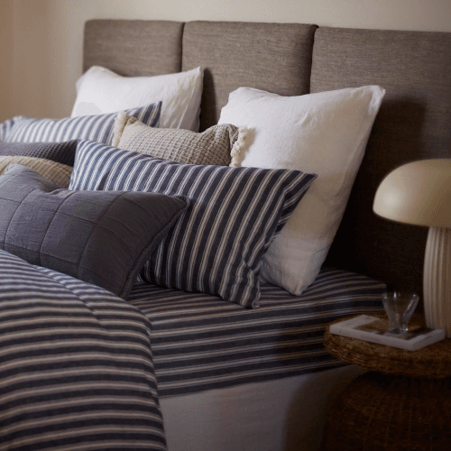 Image showing the Fred Stripe 100% Organic Brushed Cotton Fitted Sheet, King, French Blue product.