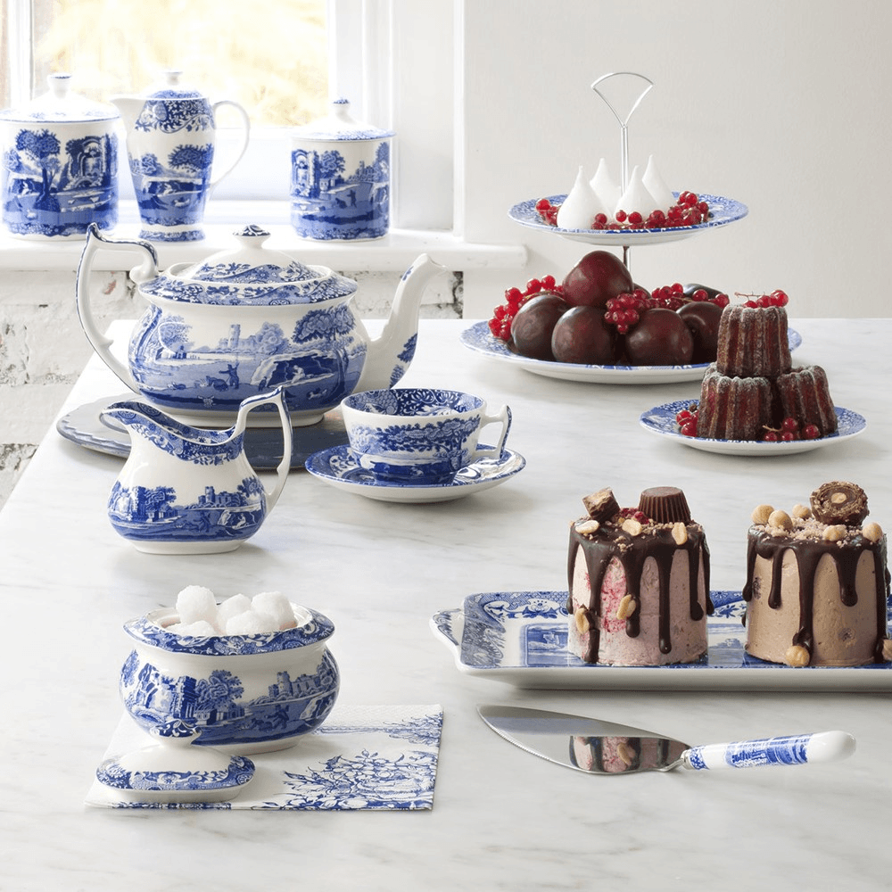 Blue Italian Set of 4 Teacups and Saucers
