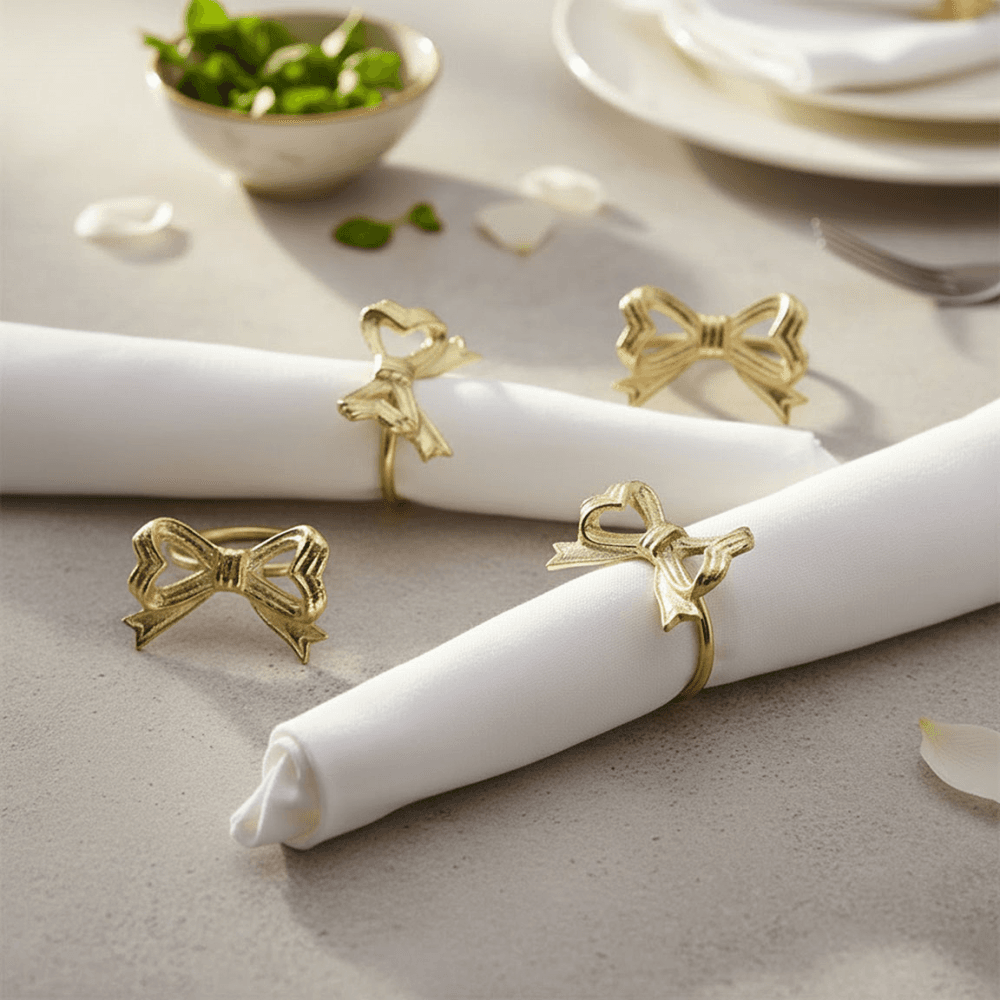 Bow Set of 4 Napkin Rings, Gold