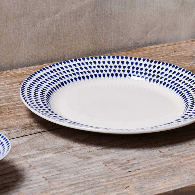 Indigo Drop Dinner Plate, Cream & Blue