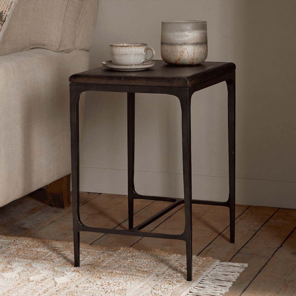 Sita Reclaimed Wood & Iron Side Table, Chocolate Brown