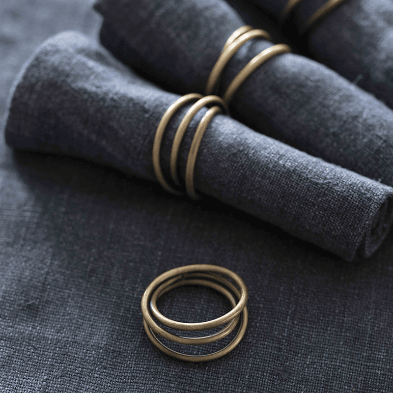 Brompton Set of 4 Napkin Rings, Antique Brass