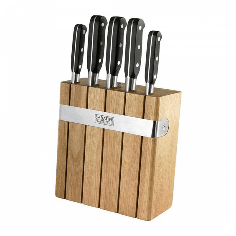 Knife Block with 5 Sabatier Knives, Oak