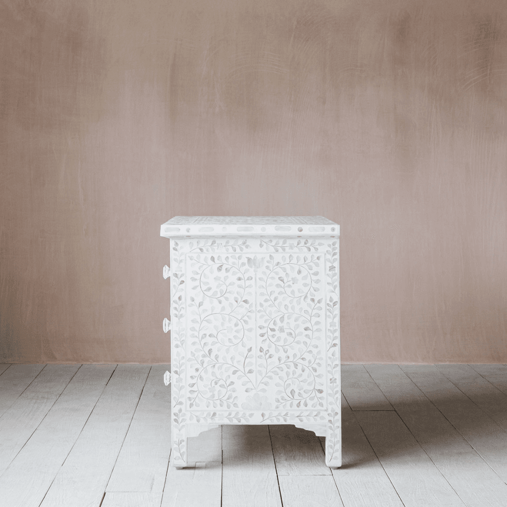 Classic Mother of Pearl Bedside Table, White