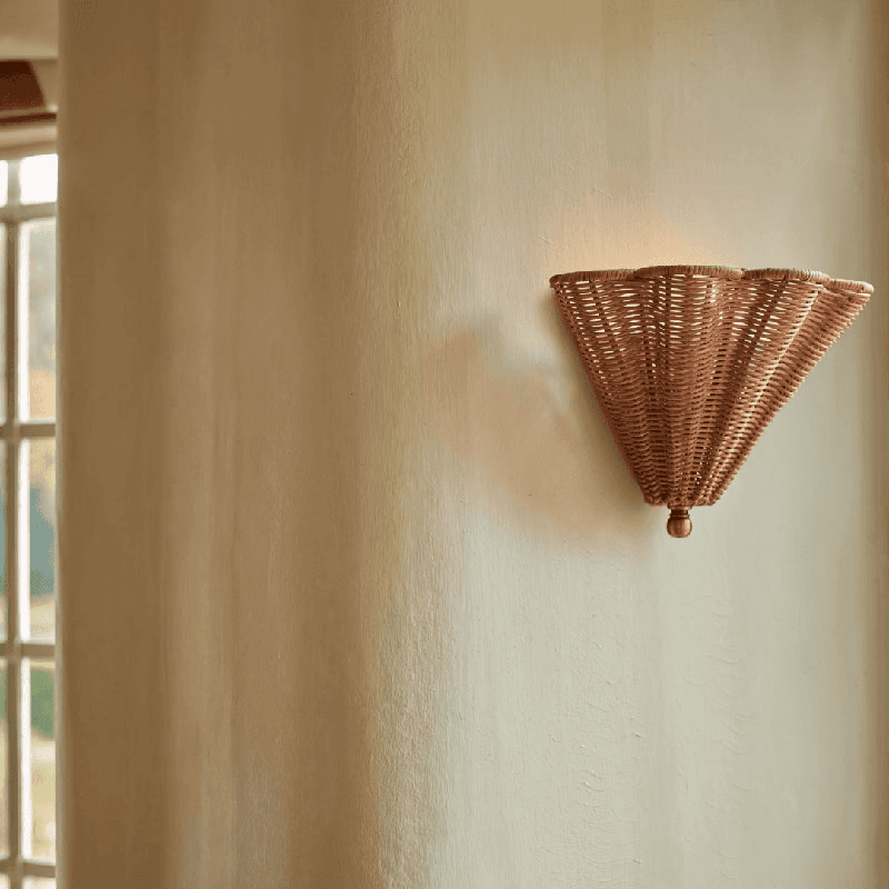 Athena Uplighter Wall Light, Rattan