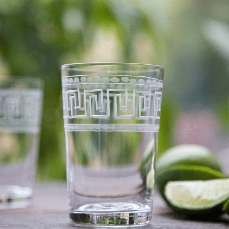 Greek Key Set of 6 Crystal Tumblers, Clear