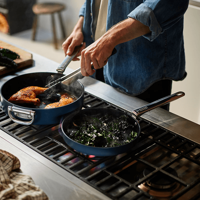 Space Folding Ceramic Non-Stick Saute Pan & Lid, Midnight Blue