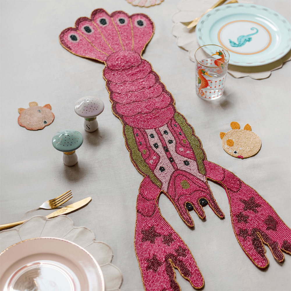 Beaded Lobster Table Runner, Red