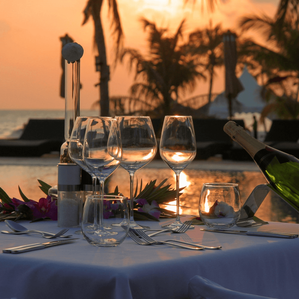 Romantic sunset meal for two