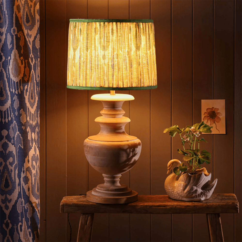 Tapered Drum Gathered Shade, Green & Blue Linen