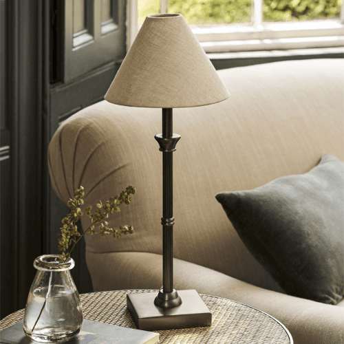 Image showing the Kelmscot Table Lamp Linen Shade, H45 x W18.5cm, Antique Bronze Finish product.
