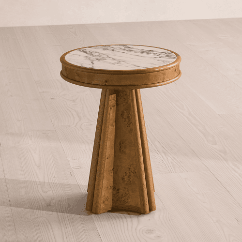 Image showing the Astoria Astoria Side Table, Mappa Burl & Arabescato Marble product.