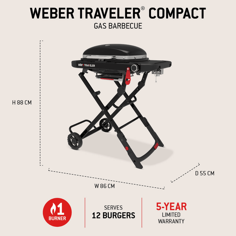 Traveler Compact Portable Gas Barbecue, Black