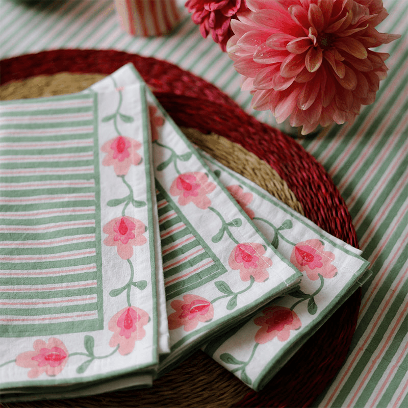 Suzani Stripe Set of 4 Napkins, Green