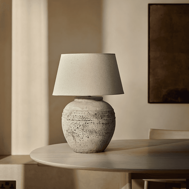Rustic Table Lamp with Shade, Grey