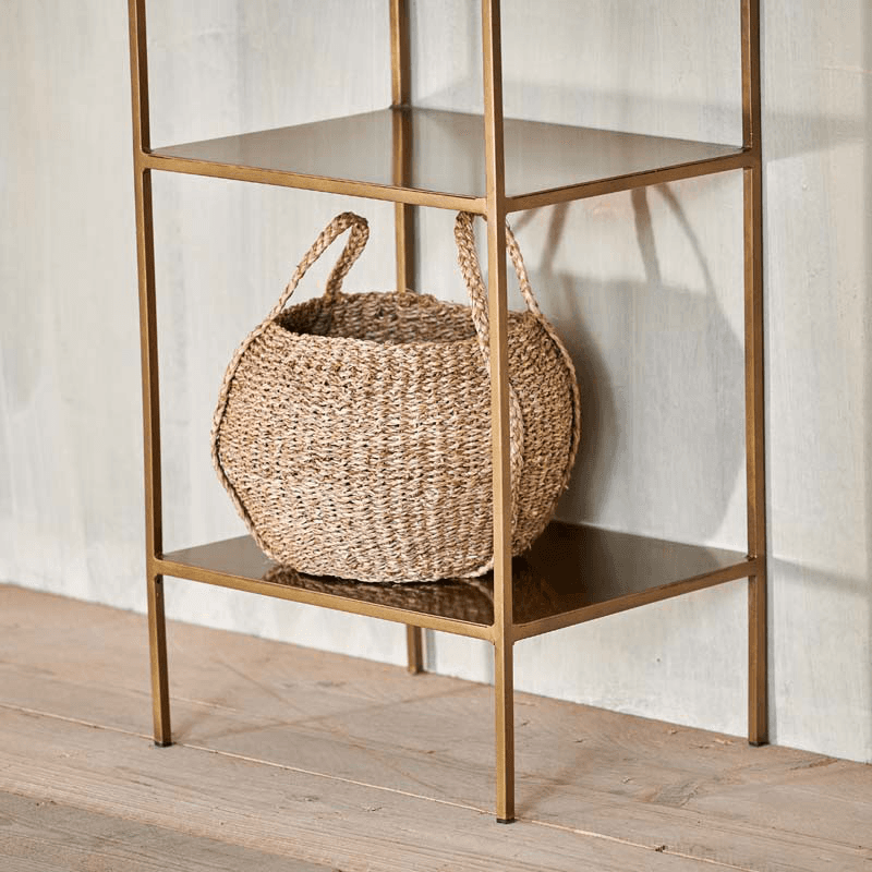 Mahi Shelving Unit, Antique Brass