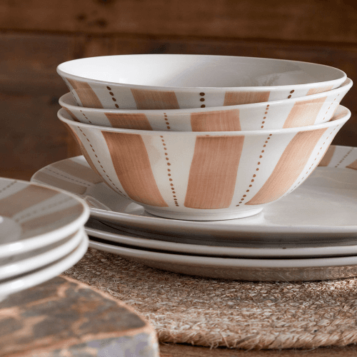 Image showing the Patthar 12 Piece Dinnerware Set, Cream & Clay product.