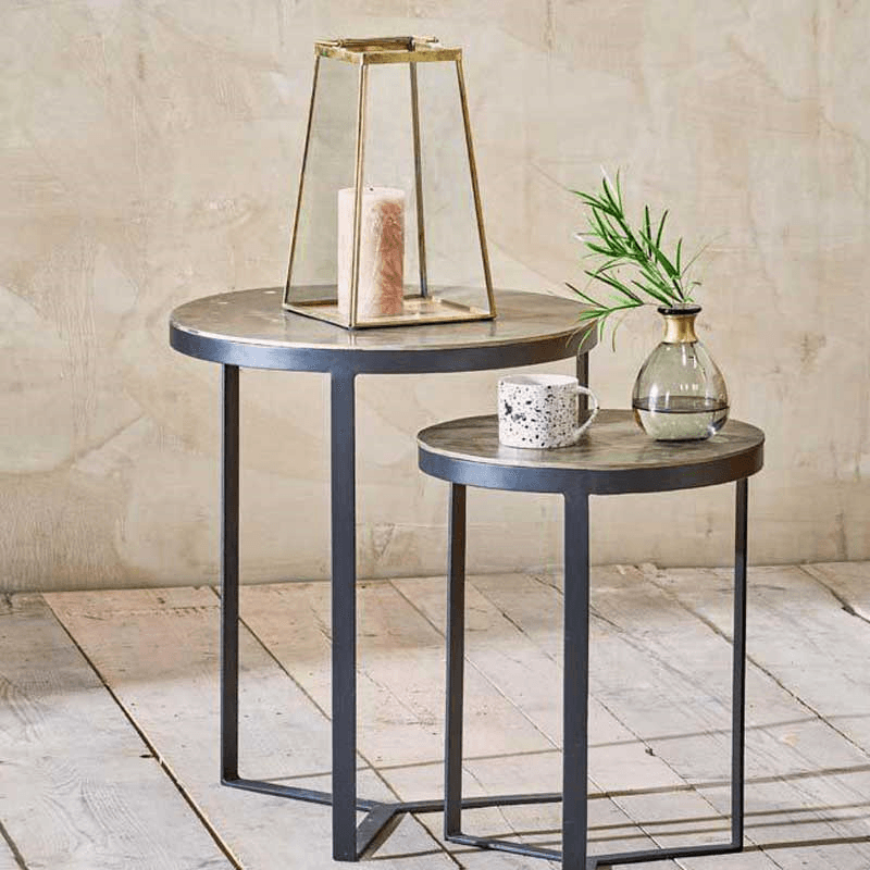 Maba Set of 2 nesting tables, Antique Brass