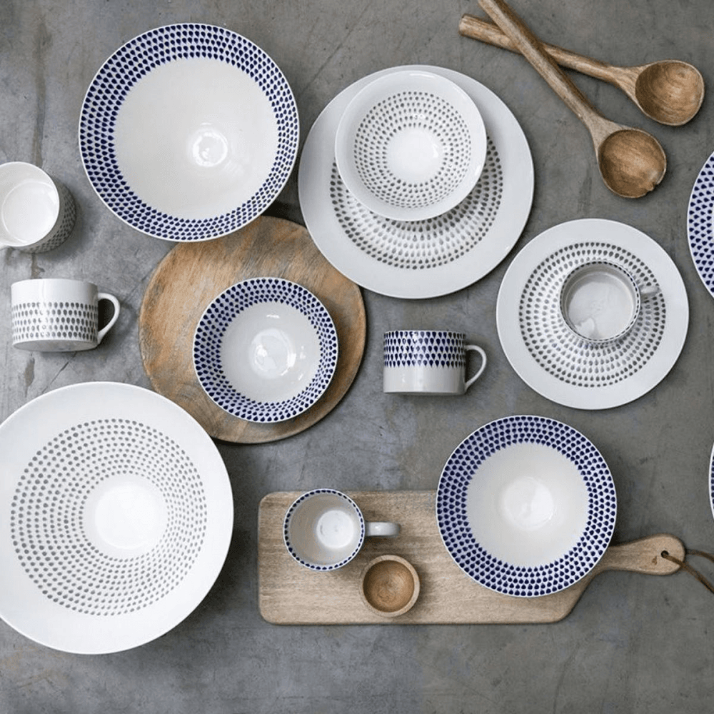 Indigo Drop Cereal Bowl, Cream & Blue