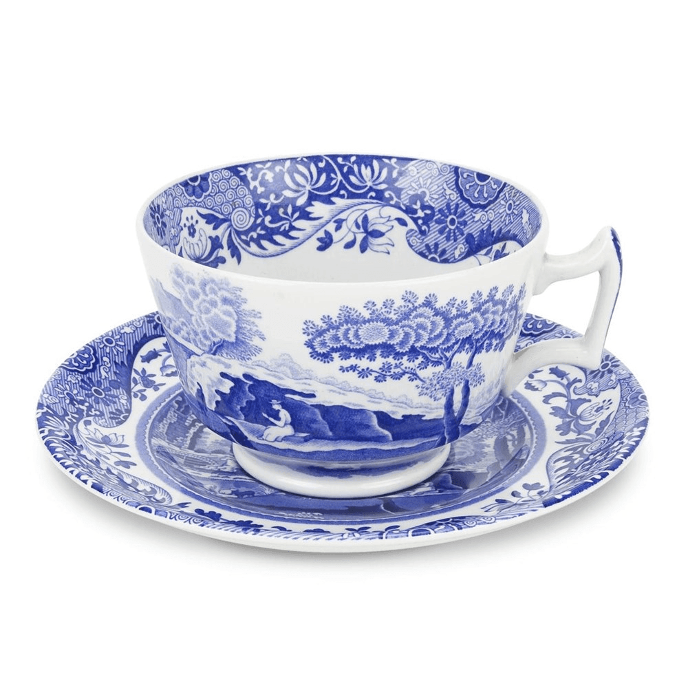 Blue Italian Set of 4 Breakfast Cups and Saucers