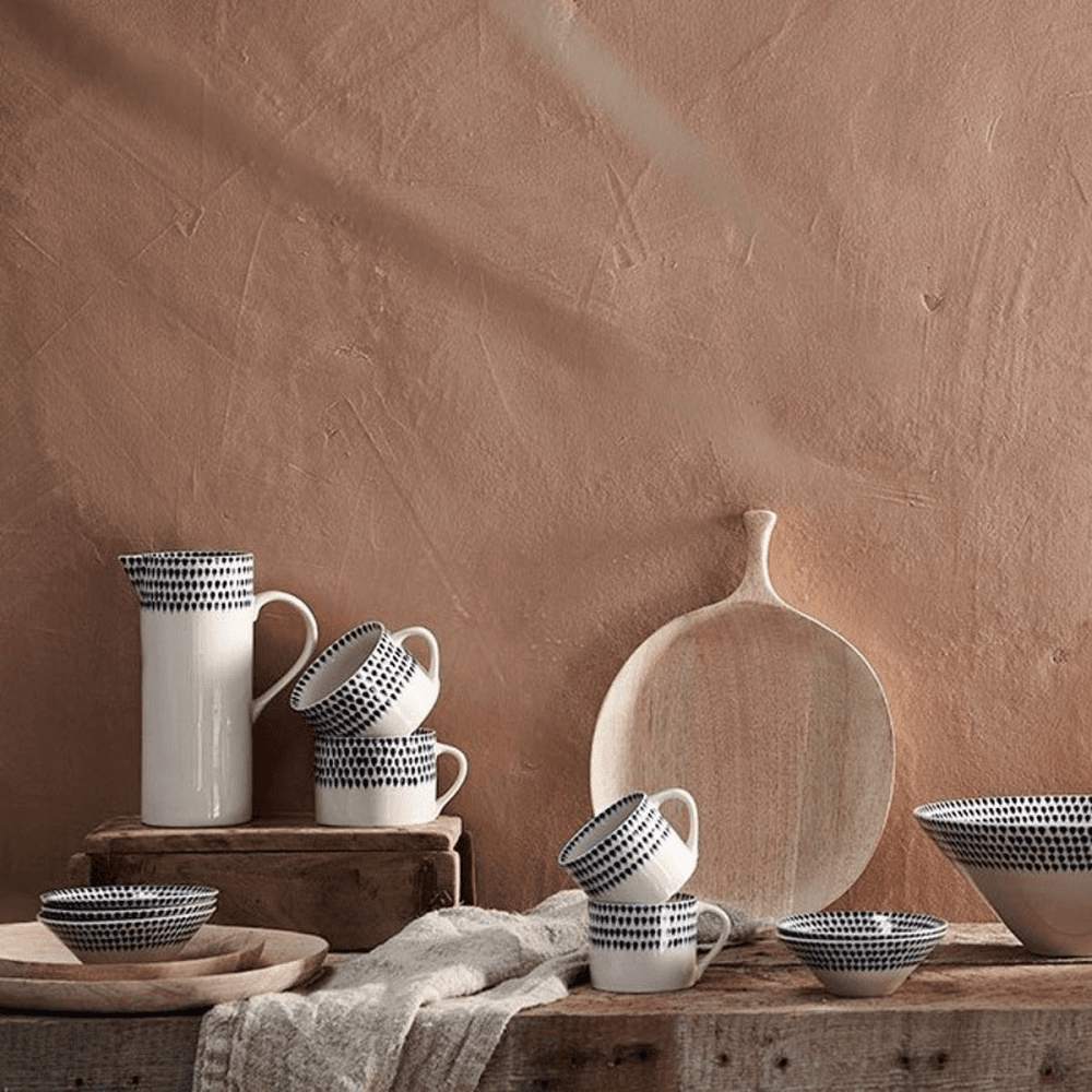 Indigo Drop Cereal Bowl, Cream & Blue