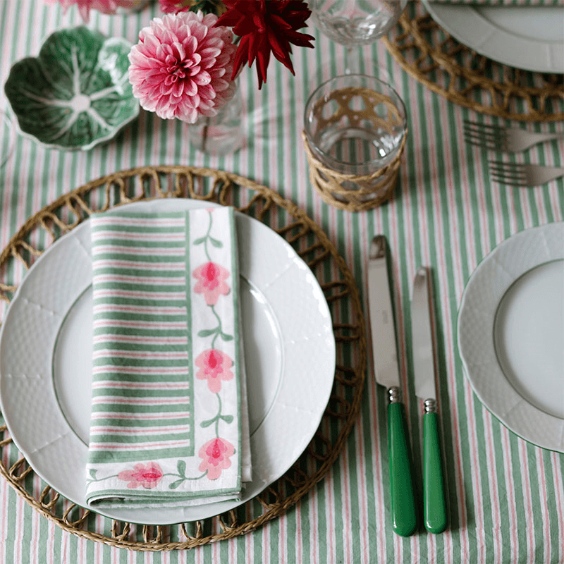 Suzani Stripe Set of 4 Napkins, Green